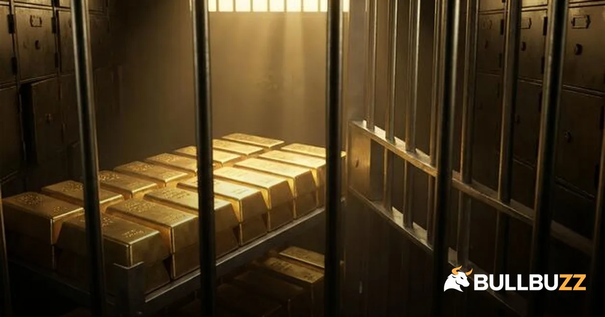 Gold bars stacked in a bank vault